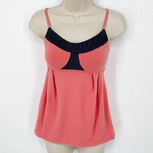 Lululemon Tank Top Women 2 Coral Ruched Gray Accent Pleats Adjustable Strap Yoga
